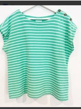 PRICE DROP! Jill Striped Button-Shoulder Tee in Green.  New with tag